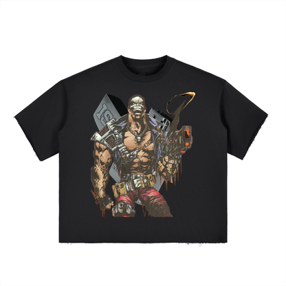 Boxy Half-Sleeve Raw-Edge T-Shirt